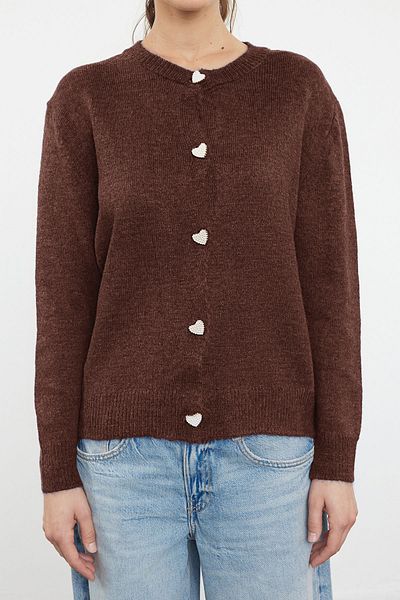 Trendyol Collection Brown Soft Texture Gem Button Jacket Look Knitwear Cardigan Twoaw22Hi0044
