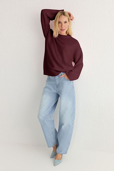 Trendyol Collection Burgundy Wide Fit Crew Neck Knitwear Sweater Twoaw25Kz00168