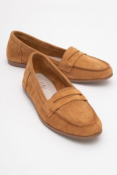 LuviShoes F02 Кафяви велурени дамски мокасини от естествена кожа