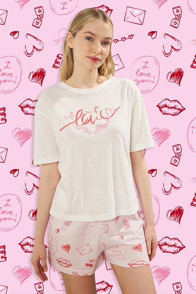 Trendyol Collection White-Multicolor Leisure Pattern Knitted Pajama Set with Shorts Thmss25Pt00236