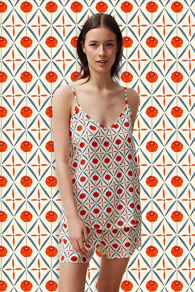 Trendyol Collection Multicolor Ethnic Patterned Woven Pajamas Set with Rope Strap Viscose Shorts Thmss24Pt00192