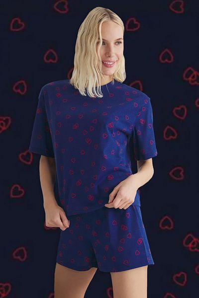Trendyol Collection Σετ Πιτζάμες Πλεκτές Μονές Ζέρσεϊ Navy Blue Heart THMSS25PT00222