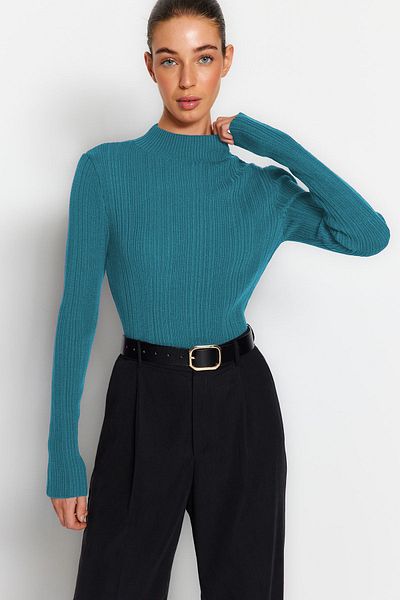 Trendyol Collection Indigo Stand Collar Knitwear Sweater Twoaw24Kz00329