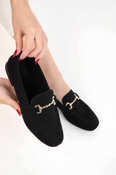 SOHO Black Suede Women's Loafer Shoes 20689