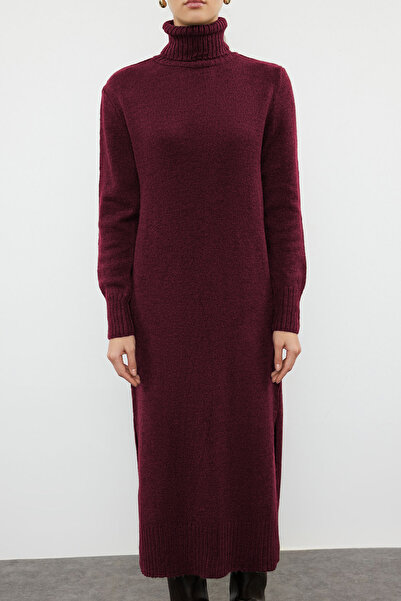 Trendyol Collection Burgundy Midi Wide Fit Soft Texture Knitwear Dress Twoaw24El00034