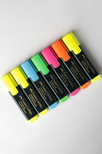 Faber Castell Highlighter Set 8Pcs Water Based Ink Cut Tip 3 Different Line Thicknesses Refillable