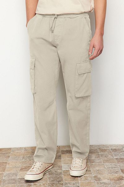 Trendyol Collection Παντελόνι Cargo με κανονική εφαρμογή σε χρώμα πέτρας Unisex - Ελαστική μέση, γραβάτα κοπής TMNSS24PL00003