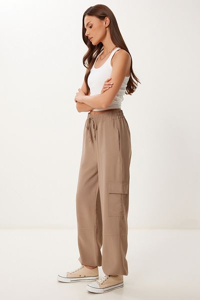 Happiness İstanbul Women's Mink Pocket Linen Cargo Pants Mx00212
