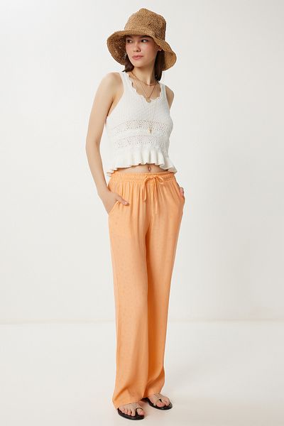 Happiness İstanbul Women's Peach Patterned Summer Viscose Trousers Wf00110