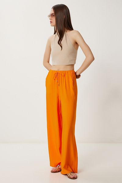 Happiness İstanbul Women's Orange Wide Leg Comfortable Summer Pants Wf00117