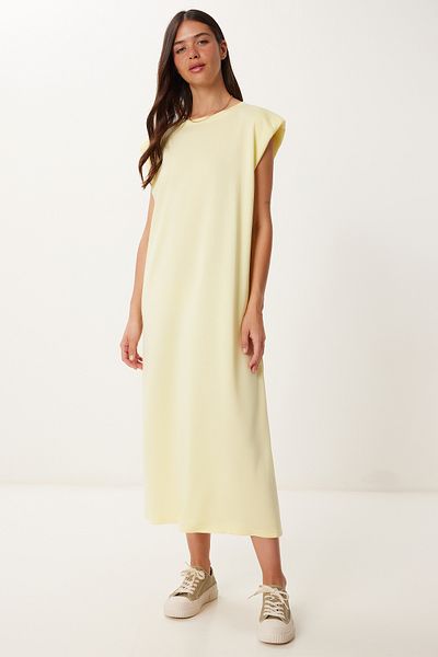 Happiness İstanbul Women's Yellow Padded Basic Summer Knitted Dress Zv00332