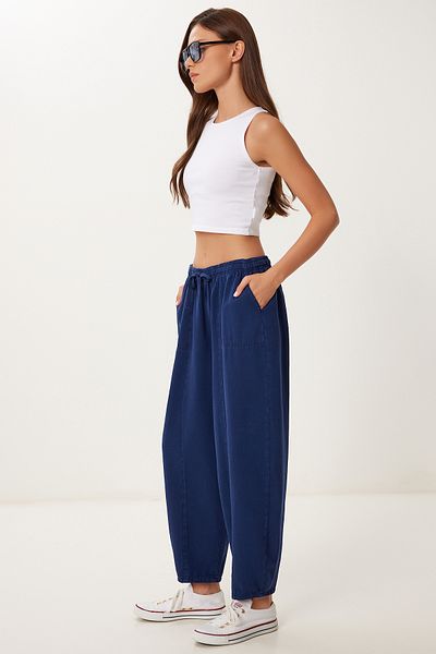 Happiness İstanbul Women's Navy Blue Pocketed Gabardine Shalwar Trousers Mx00205