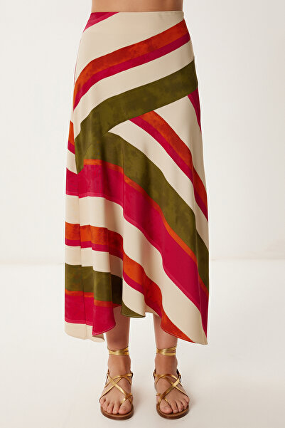 Happiness İstanbul Spódnica midi z wzorem w kolorze kremowo-różowym dla kobiet HM00069