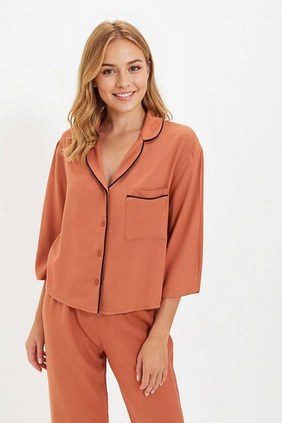 Trendyol Collection Cinnamon Ribbed Viscose Woven Pajamas Set Thmaw21Pt0292
