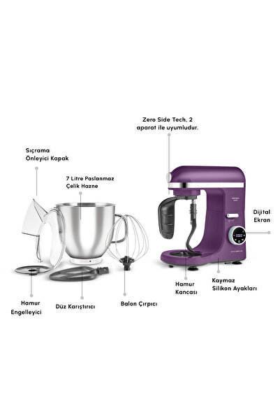 Karaca Mastermaid Chef Ultra D2000 Dijital Ekranlı Hamur Yoğurma Makinesi Grape Purple 7L