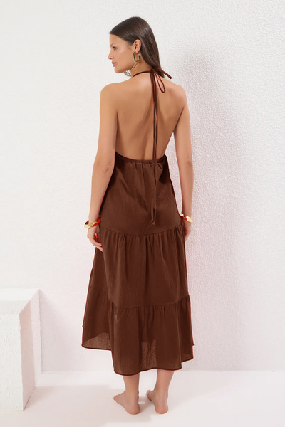 Trendyol Collection Brown Maxi Woven Straps Beach Dress Tbess25El00099