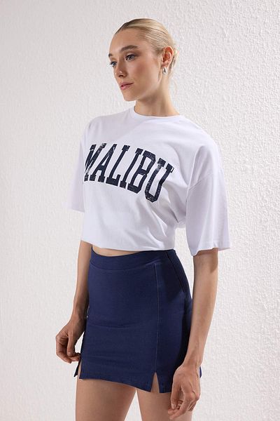 Trendyol Collection Navy Blue Short/Mini Slit Denim Look Stretchy Knitted Shorts Skirt Twoss25Et00202