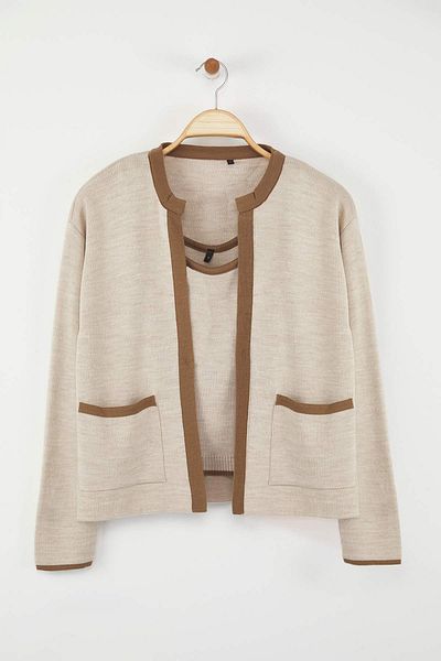 Trendyol Collection Beige Blocked Knitwear Cardigan - Twoaw25Hi00058