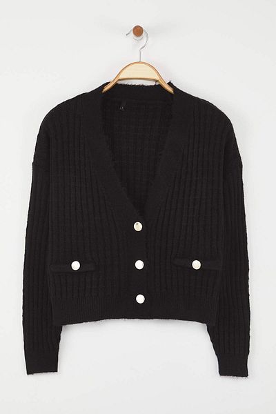 Trendyol Collection Black*001 Soft Textured Striped Knitwear Cardigan Twoaw23Hi00266