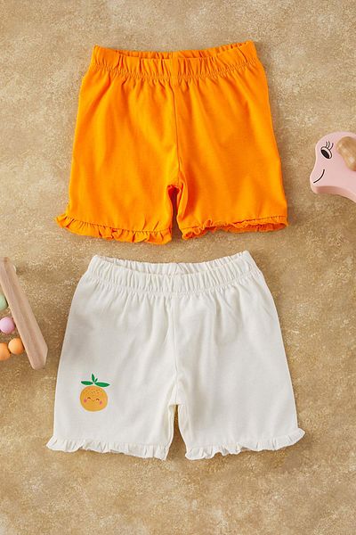 TRENDYOLKIDS Orange 2 Pack Baby Girl 100% Cotton Orange Printed Knitted Shorts & Bermuda Tkdss25Sr00034