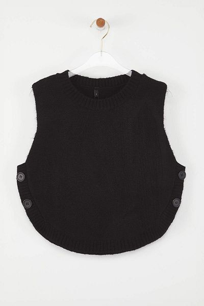 Trendyol Collection Black Crop Soft Textured Buttoned Knitwear Sweater Twoaw25Sv00013