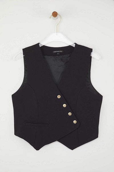 Trendyol Collection Black Fitted Woven Crop Vest Twoss25Ye00121