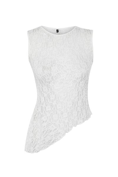 Trendyol Collection Ecru Lace Asymmetric Knitted Blouse Twoss25Bz00571