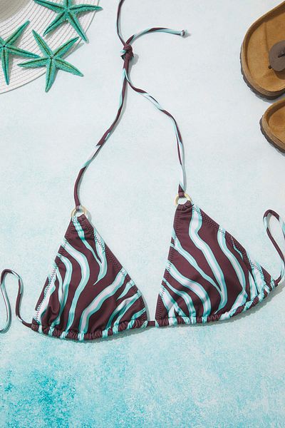 Trendyol Collection Green Zebra Print Bikini Top with Triangular Accessories Tbess24Bu00157
