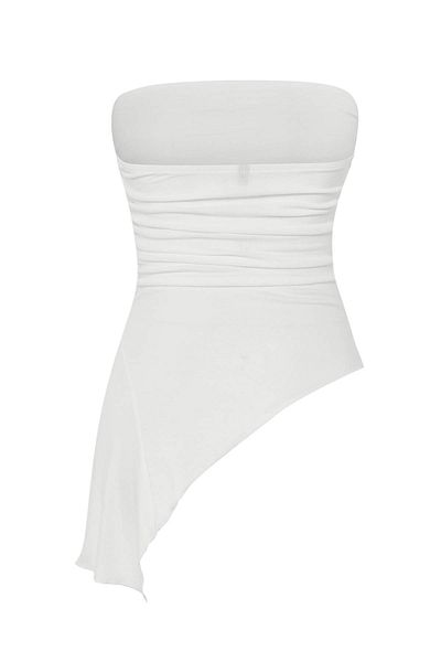 Trendyol Collection Ecru Strapless Shirring/Draping Detail Asymmetric Knitted Blouse Twoss25Bz00570