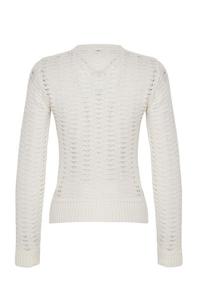 Trendyol Collection Bone Openwork Stand Collar Knitwear Sweater Twoaw26Kz00032