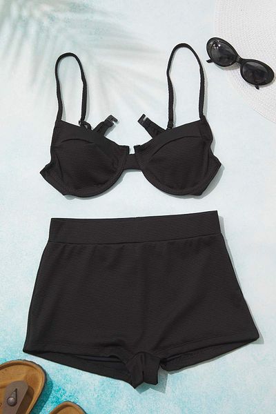 Trendyol Collection Black Shorts Cut Textured High Waist Regular Bikini Bottom Tbess25Ba00038