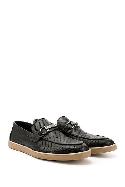 GÖNDERİ(R) Men's Black Buckle Genuine Leather Loafer Shoes