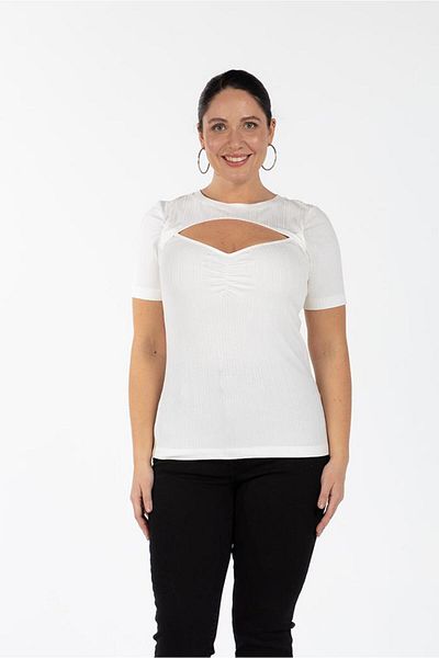LUOKK Ecru Vanessa Plus Size Blouse with Chest Window