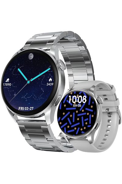 Smart Vibe SmartWatch DT™ WATCH3, Bluetooth HD Calling, Call/Message NOTIFICATIONS, 1.36" Borderless 4D, Silver