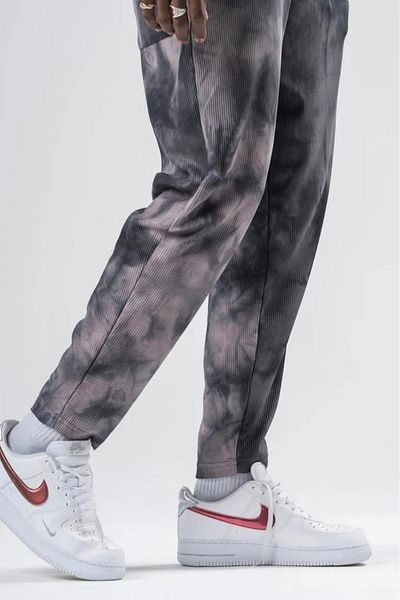 Superbluemexico Men's Tie-Dye Patterned Elastic Smoked Trousers
