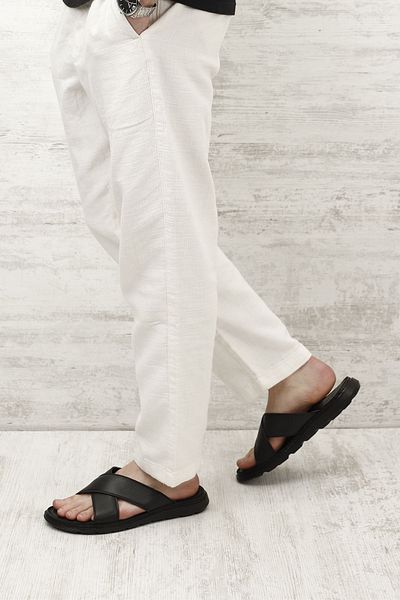 GÖNDERİ(R) Men's Black Cross-Strapped Genuine Leather Slippers