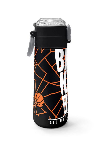 Coral High Kids Black Basketball Patterned Steel Thermos with Straw and Direct Drinking 500 ml 31852