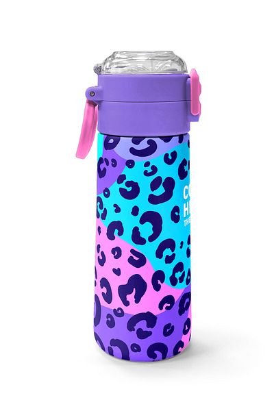 Coral High Kids Purple Leopard Patterned Steel Thermos with Straw and Direct Drinking 500 ml 31846
