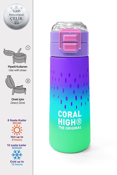 Coral High Kids Purple Lilac Color Transitioning Straw and Direct Drinking Steel Thermos 500 ml 31850