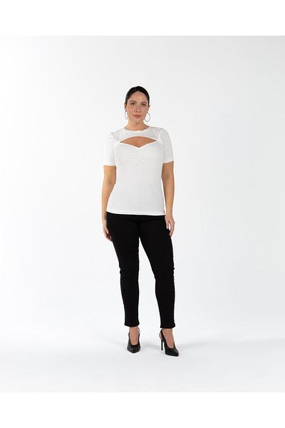 LUOKK Ecru Vanessa Plus Size Blouse with Chest Window