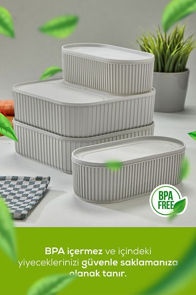 Vienev Set of 4 Gray Stackable Storage Containers - with Elastic Band, 2X(1100 ml) 2X(2600 ml)