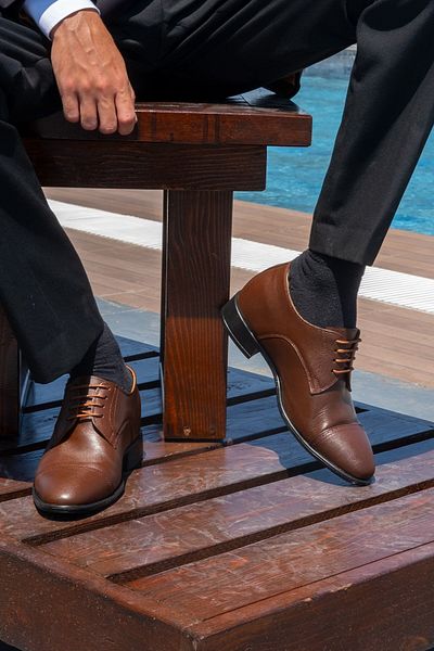 Elevold Χειροποίητο καφέ Oxford Model 7 εκ. Ανδρικά παπούτσια με κρυφό τακούνι για γαμπρό