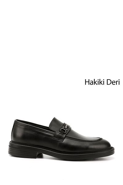 GÖNDERİ(R) Men's Black Buckle Genuine Leather Loafer Shoes