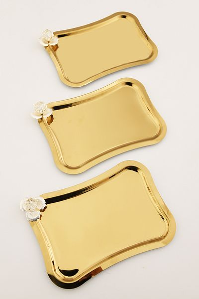 AKSESUAR EVRENİ Naldo Italian Model Silver Stone Detailed 3 Presentation Trays Gold