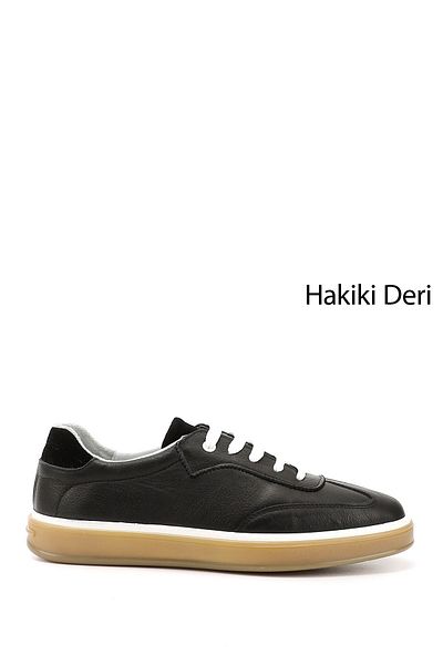GÖNDERİ(R) Men's Black Lace-Up Genuine Leather Comfort Sneaker