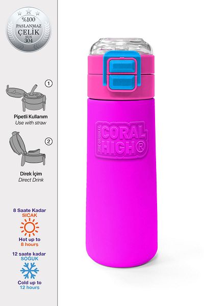 Coral High Kids Pink Straw and Direct Drinking Steel Thermos 500 ml 31843
