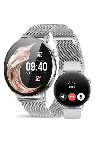 Smart Vibe SmartWatch DT™ WATCH3 MINI, Bluetooth HD Calling, 1.19" Borderless 4D, GPS Route Tracking, Silver