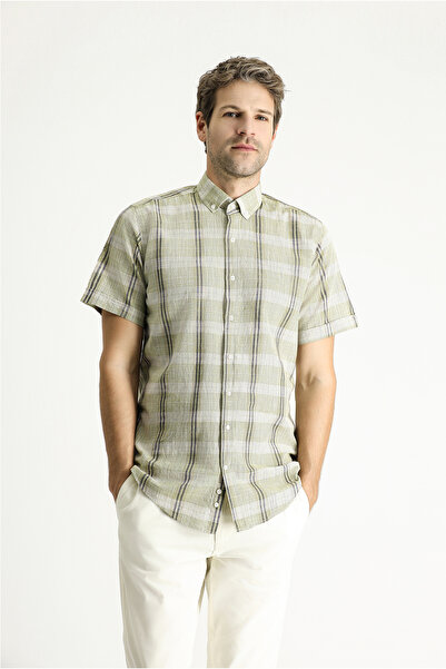 Kiğılı Cămașă cu mânecă scurtă, în carouri, din bumbac, cu guler cu nasturi