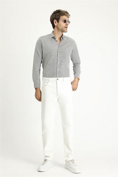 Kiğılı Long Sleeve Slim Fit Slim Fit Striped Cotton Easy-Iron Shirt
