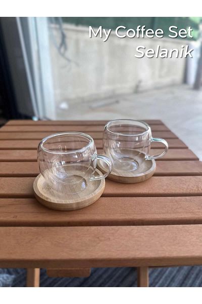 ARVALE 2 Person 4 Piece Turkish Coffee Espresso Coffeeware Set Bamboo 90 ml |   My Coffee Set - Thessaloniki